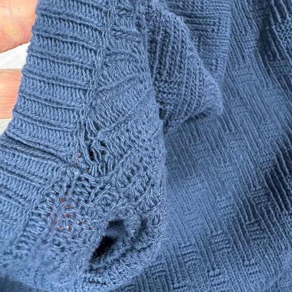 VTG Trader Bay Men M Texture Pattern Knit Crew Neck Sweater Blue Cotton USA 90s - Picture 4 of 10